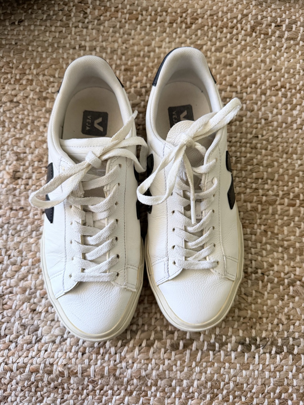Veja White & Black Leather Sneakers - Picture 4 of 6